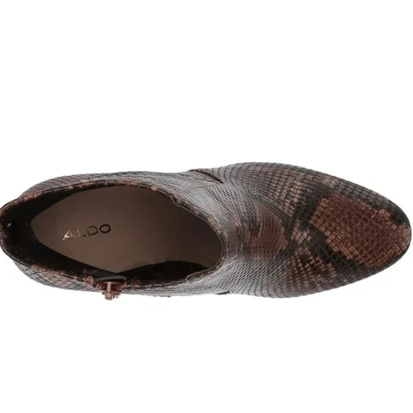 ALDO Womens Brown Snake-Embossed Comfort Cushioned Aurella Almond Toe Block Heel - Picture 4 of 6